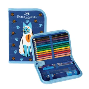 ESTUCHE ESCOLAR FABER CASTELL C/ LAPICES DISEÑO GATO/ PERRO