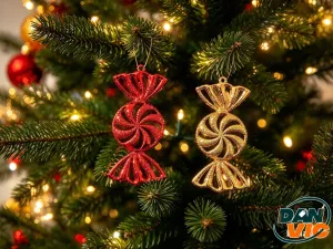 ADORNO NAVIDEÑO CARAMELO (GLITTER) 6PZS COD: 1718