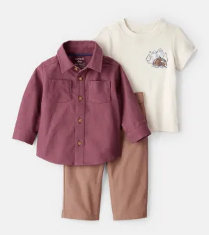CONJUNTO 3 PIEZAS CON CAMISA CARTERS 18M